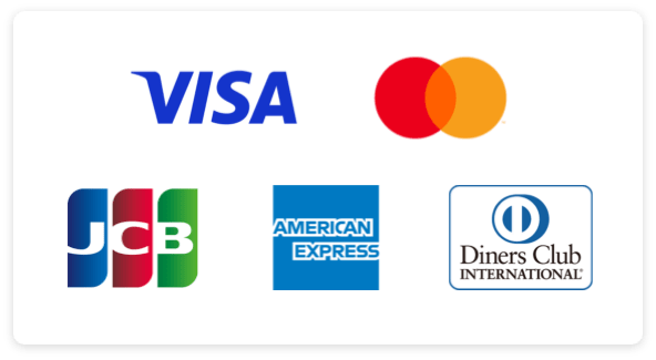 クレジットカードのマーク-VISA・Mastercard・JCB・American Express・Diners Clubなどがお使いいただけます。